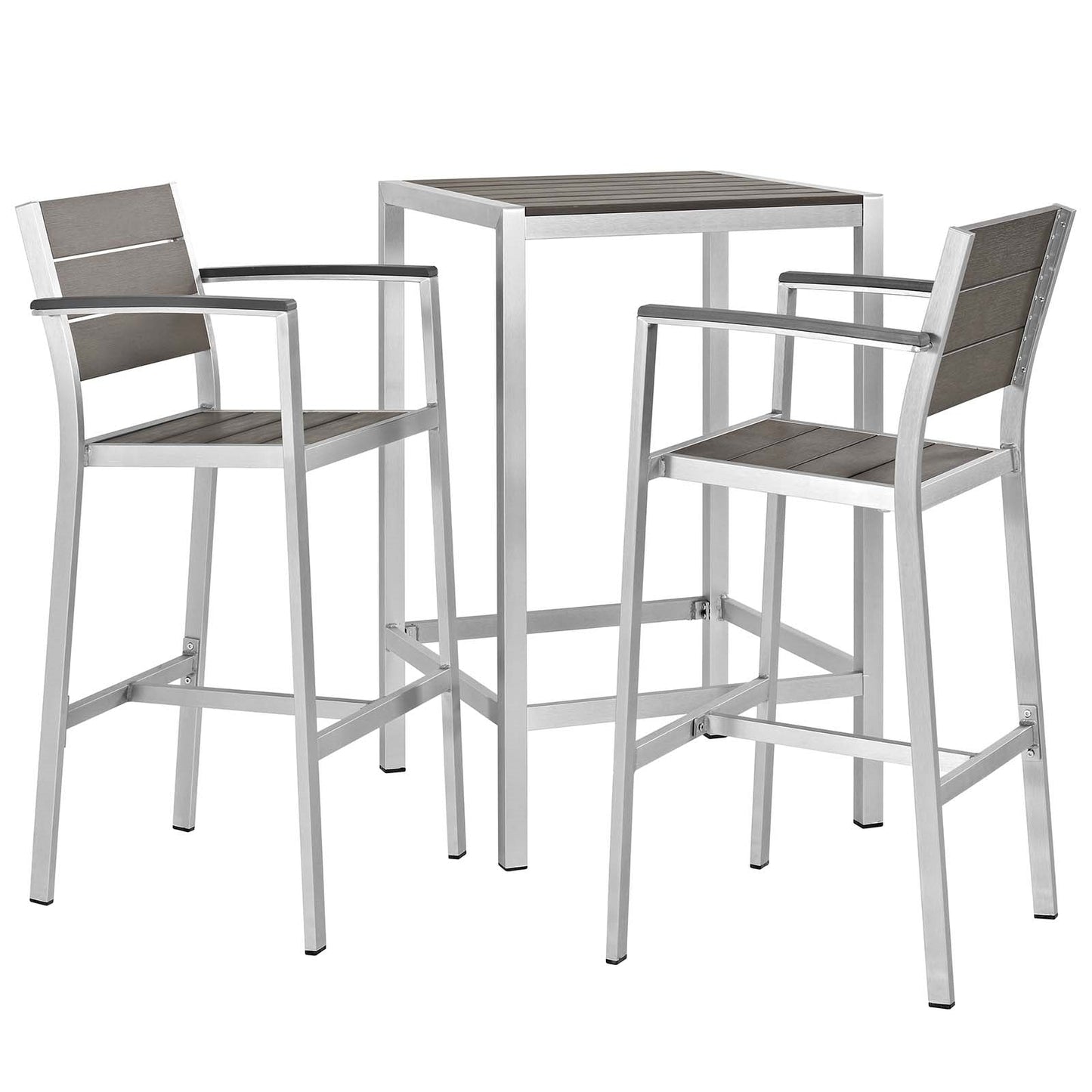 Modway Shore 3 Piece Outdoor Patio Aluminum Outdoor Pub Set in Silver Gray | Outdoor Dining Set | Modishstore-2