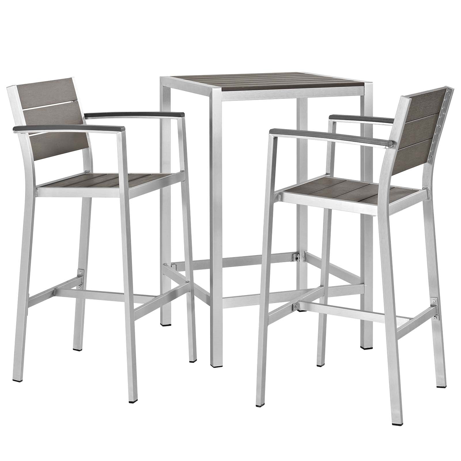 Modway Shore 3 Piece Outdoor Patio Aluminum Outdoor Pub Set in Silver Gray | Outdoor Dining Set | Modishstore-2