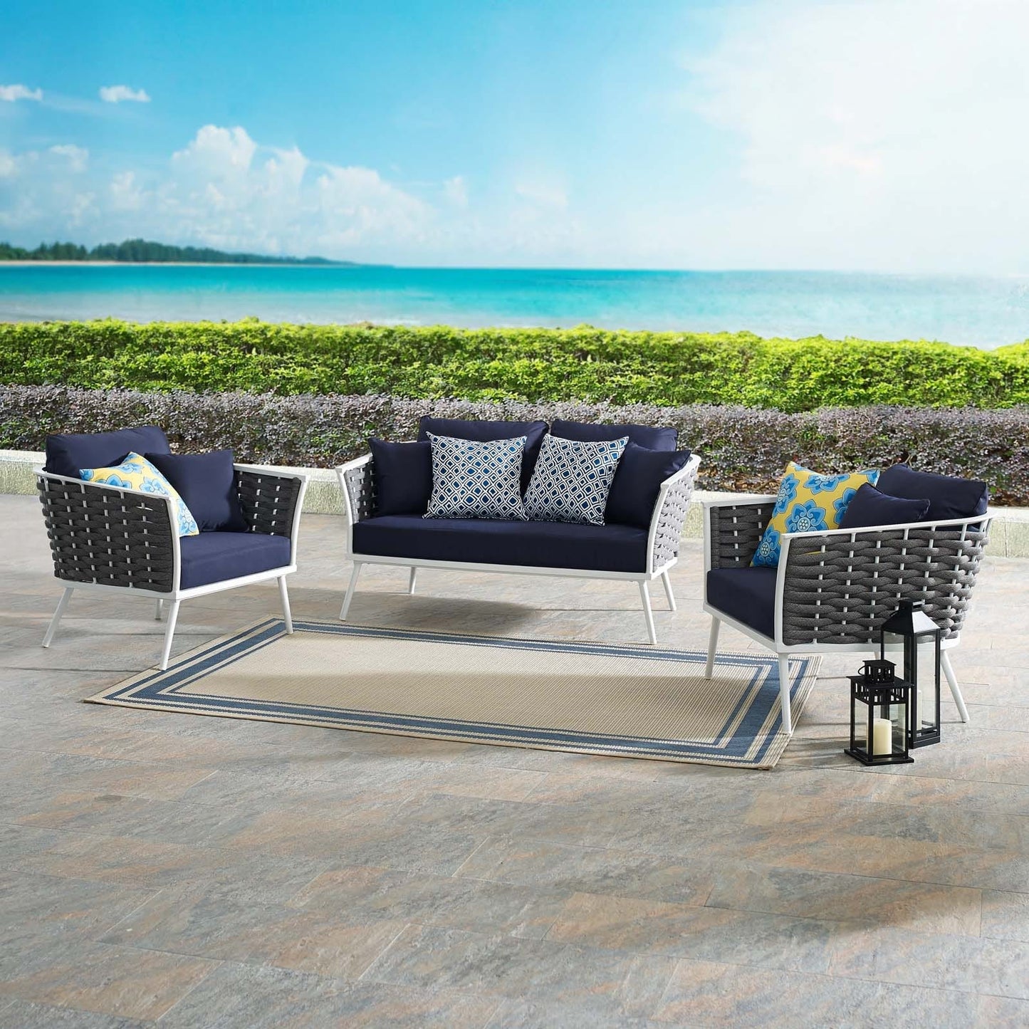 Modway Stance 3 Piece Outdoor Patio Aluminum Sectional Sofa Set-EEI-3170 | Outdoor Sofas, Loveseats & Sectionals | Modishstore