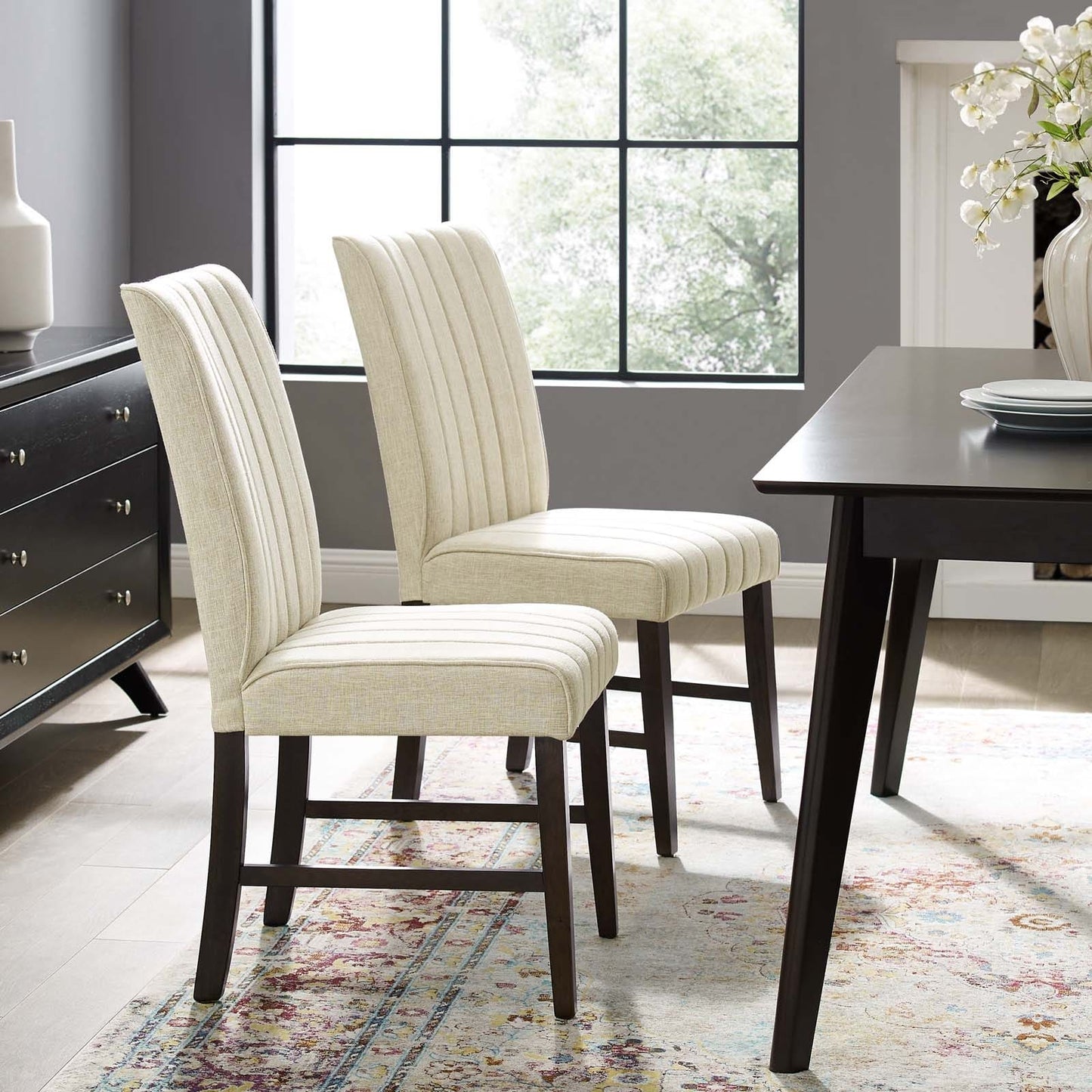 Modway Motivate Channel Tufted Upholstered Fabric Dining Chair Set of 2 | Dining Chairs | Modishstore
