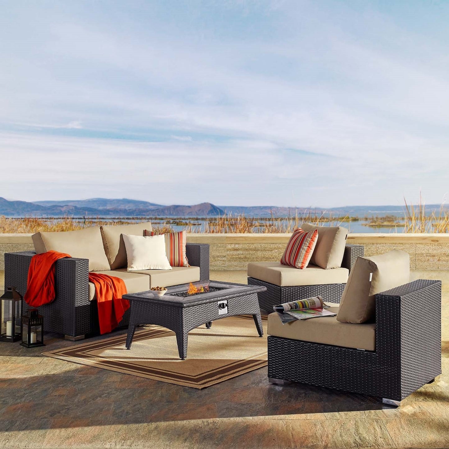 Modway Convene 5 Piece Set Outdoor Patio with Fire Pit