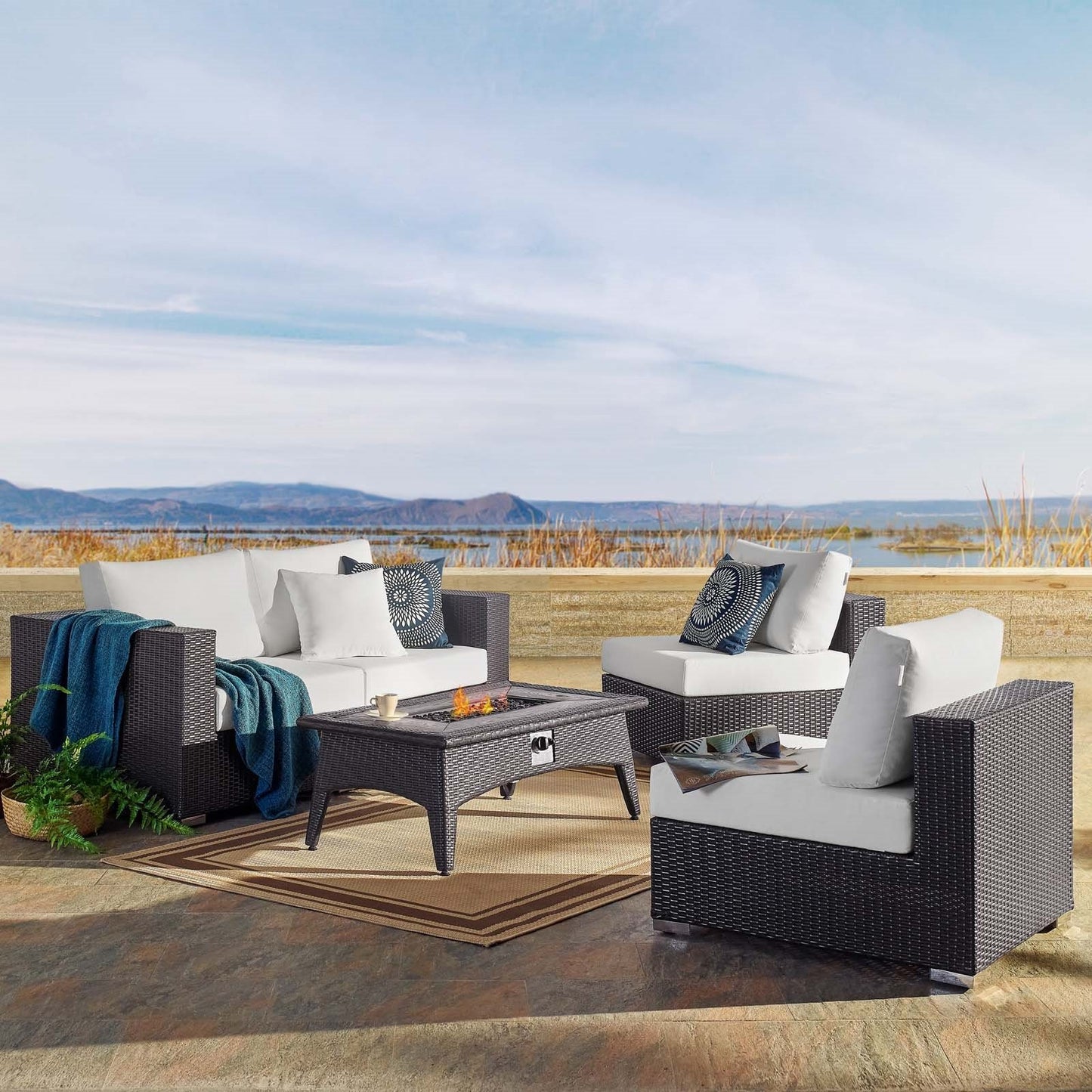 Modway Convene 5 Piece Set Outdoor Patio with Fire Pit