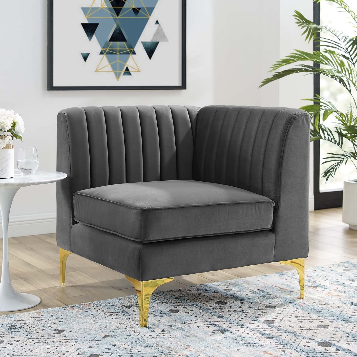 Modway Triumph Channel Tufted Performance Velvet Sectional Sofa Corner Chair | Sofas | Modishstore
