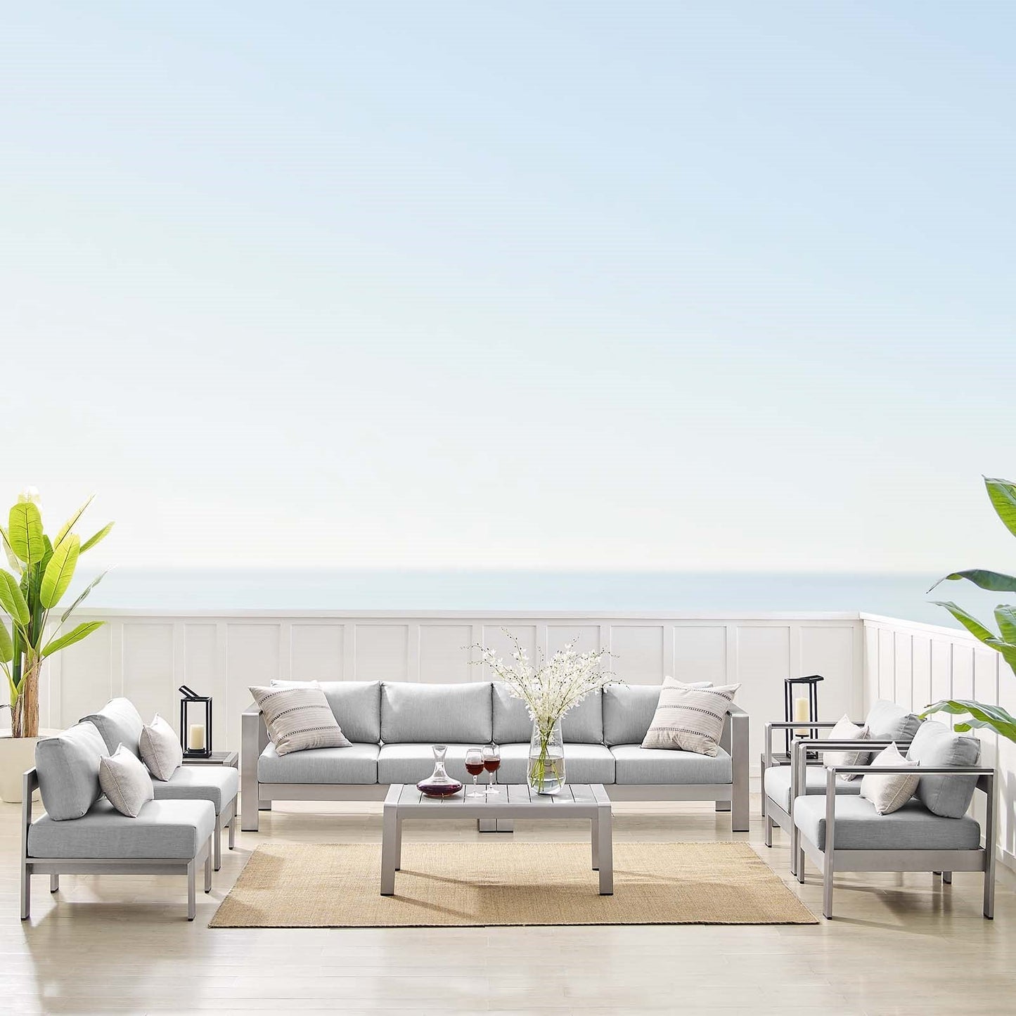 Modway Shore Sunbrella® Fabric Outdoor Patio Aluminum 9 Piece Sectional Sofa Set | Outdoor Sofas, Loveseats & Sectionals | Modishstore