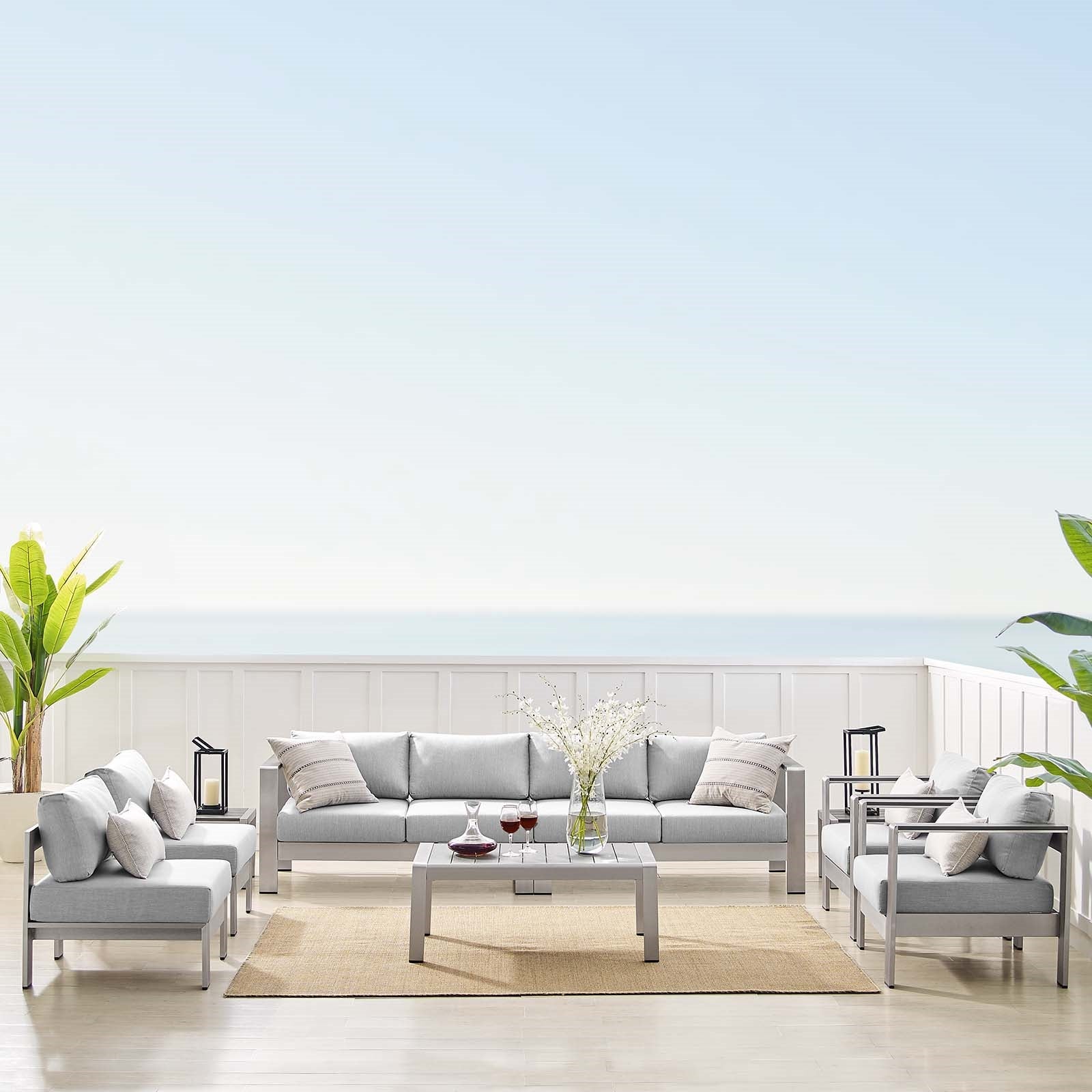 Modway Shore Sunbrella® Fabric Outdoor Patio Aluminum 9 Piece Sectional Sofa Set | Outdoor Sofas, Loveseats & Sectionals | Modishstore