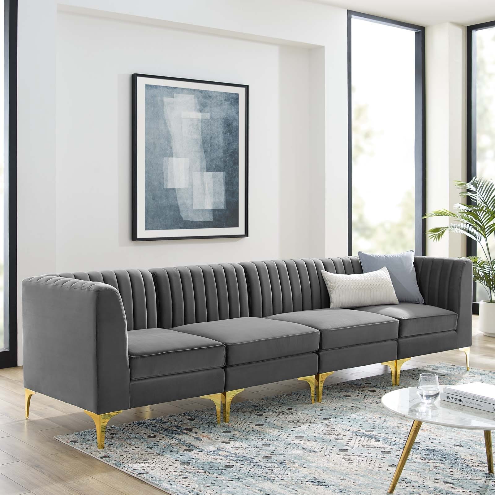 Modway Triumph Channel Tufted Performance Velvet 4-Seater Sofa | Sofas | Modishstore
