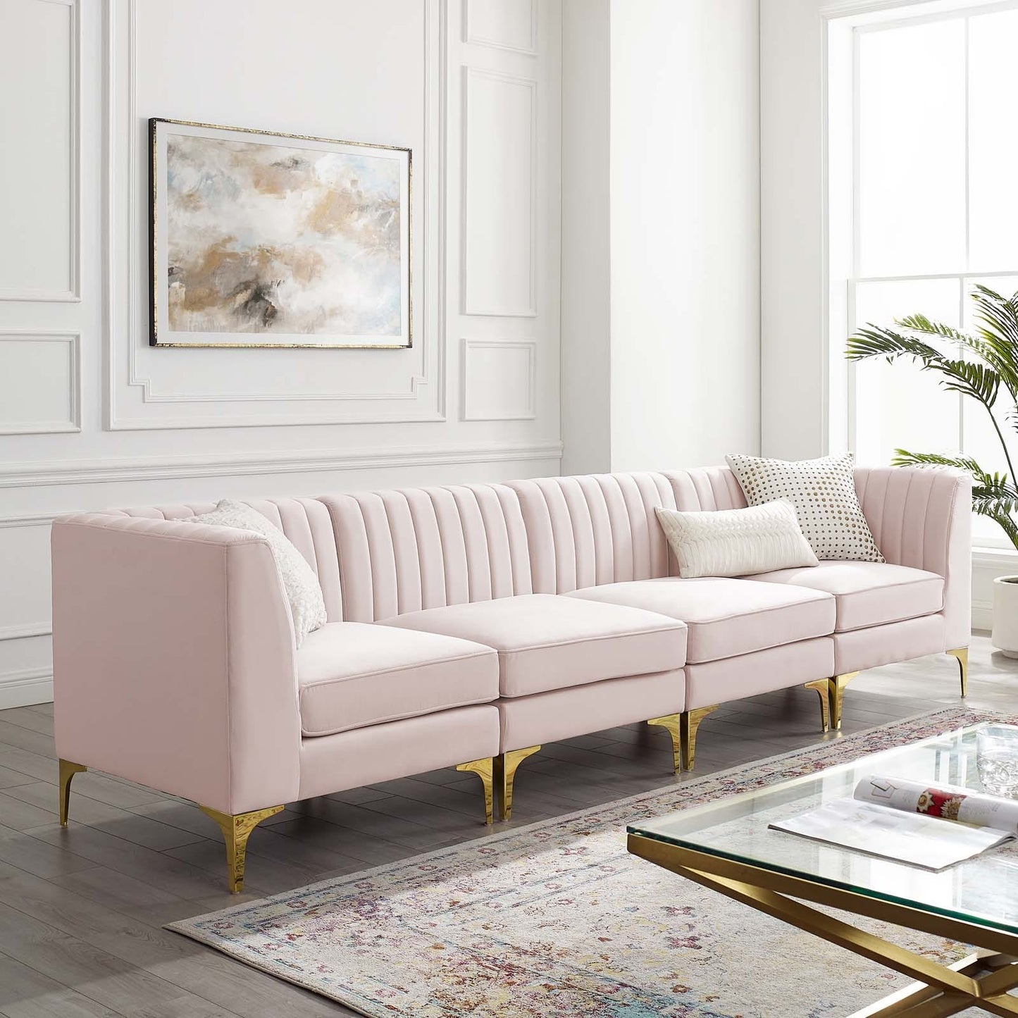 Modway Triumph Channel Tufted Performance Velvet 4-Seater Sofa | Sofas | Modishstore-18
