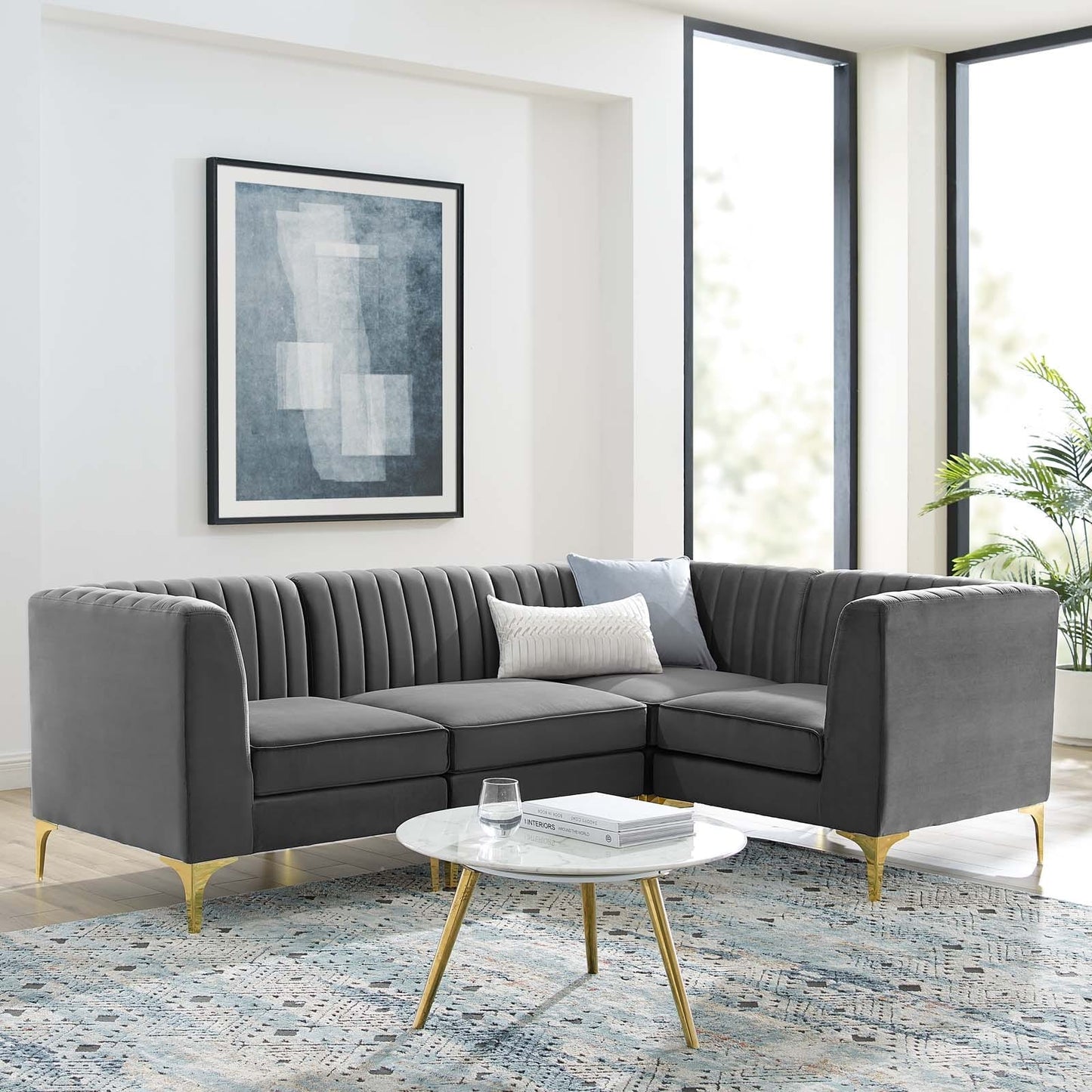 Modway Triumph Channel Tufted Performance Velvet 4-Piece Sectional Sofa | Sofas | Modishstore