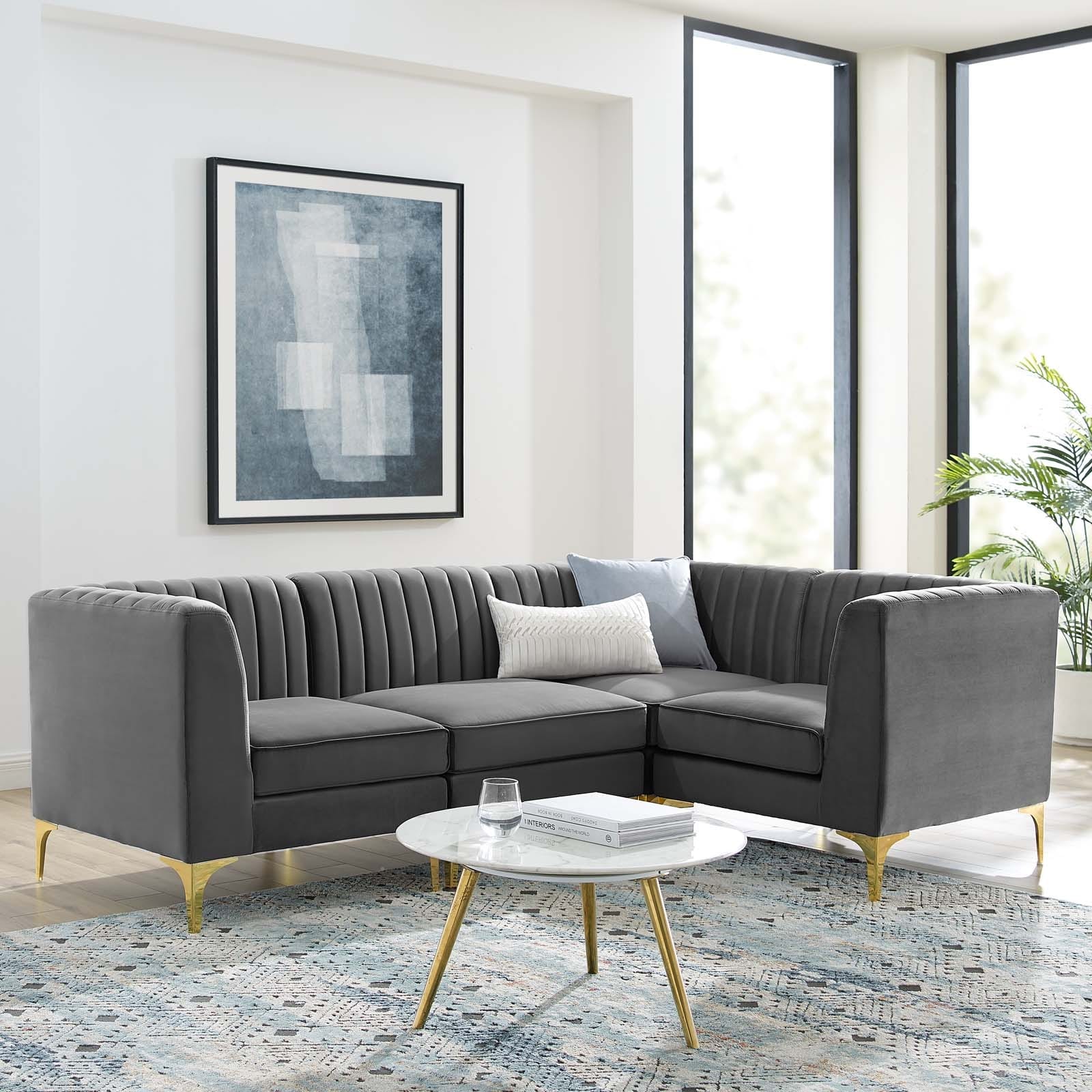Modway Triumph Channel Tufted Performance Velvet 4-Piece Sectional Sofa | Sofas | Modishstore