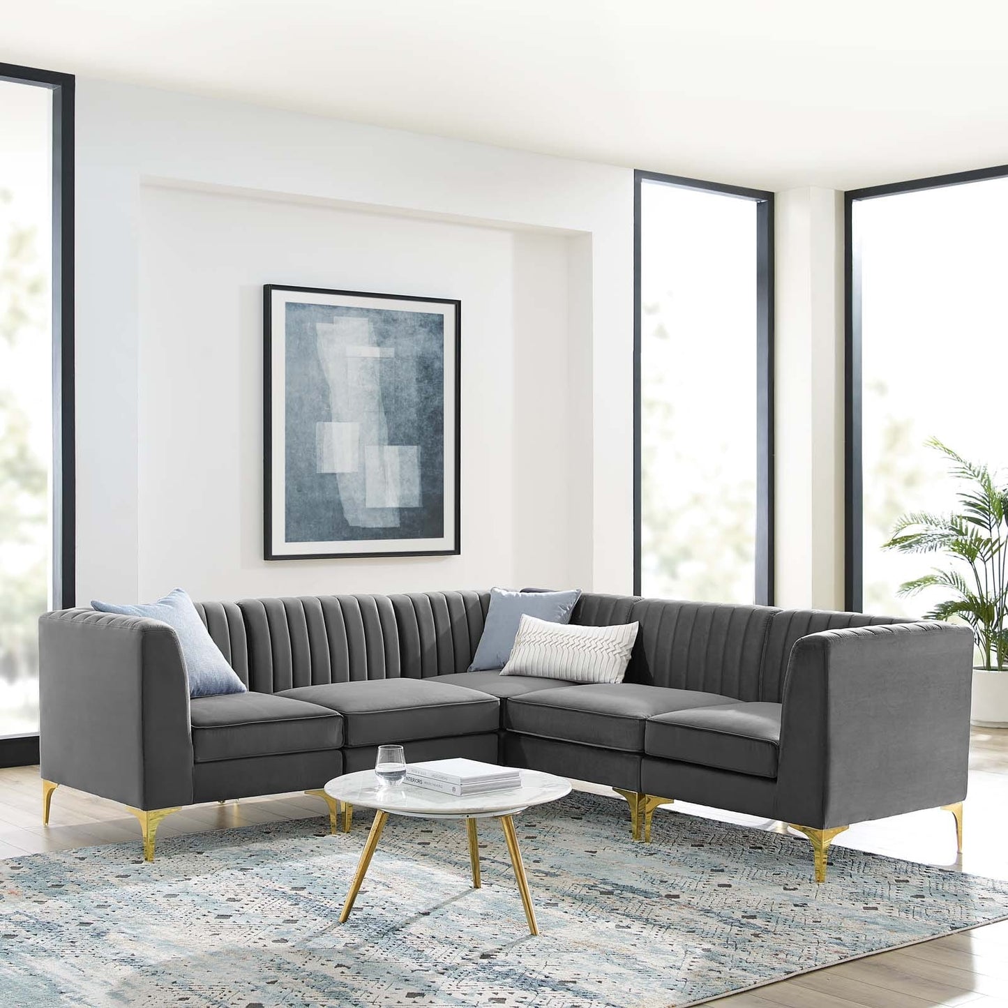 Modway Triumph Channel Tufted Performance Velvet 5-Piece Sectional Sofa-EEI-4350 | Sofas | Modishstore