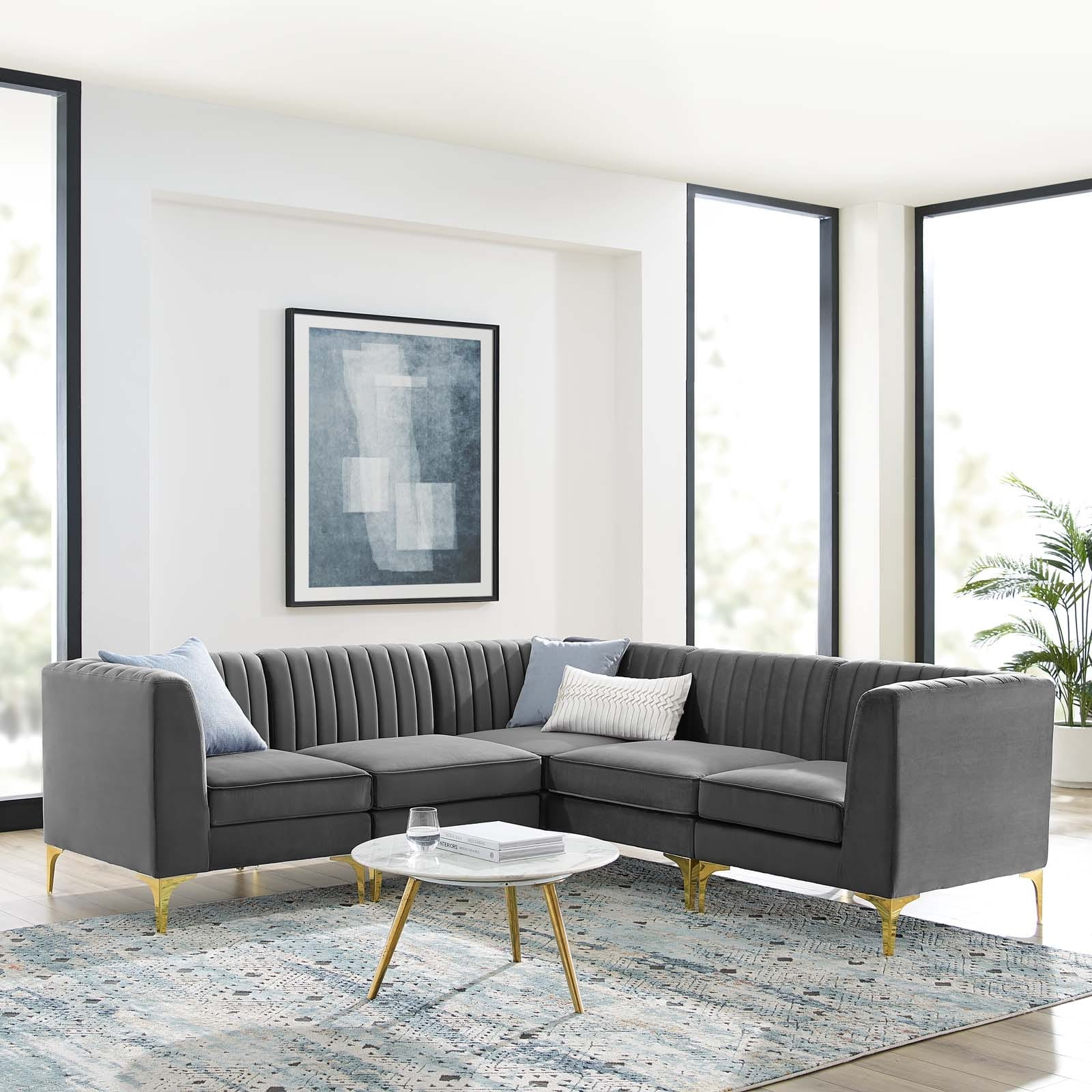 Modway Triumph Channel Tufted Performance Velvet 5-Piece Sectional Sofa-EEI-4350 | Sofas | Modishstore