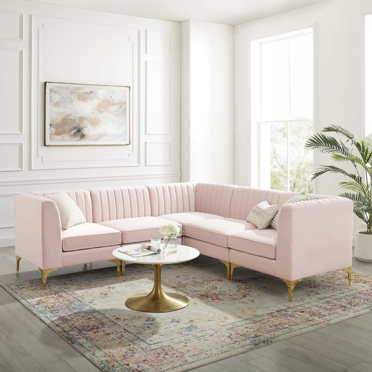 Modway Triumph Channel Tufted Performance Velvet 5-Piece Sectional Sofa-EEI-4350 | Sofas | Modishstore-17