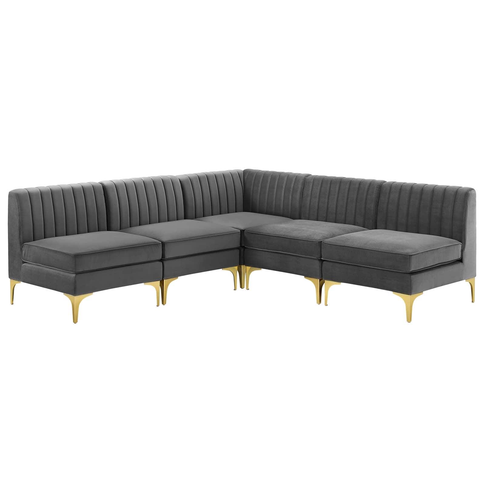 Modway Triumph Channel Tufted Performance Velvet 5-Piece Sectional Sofa | Sofas | Modishstore-2