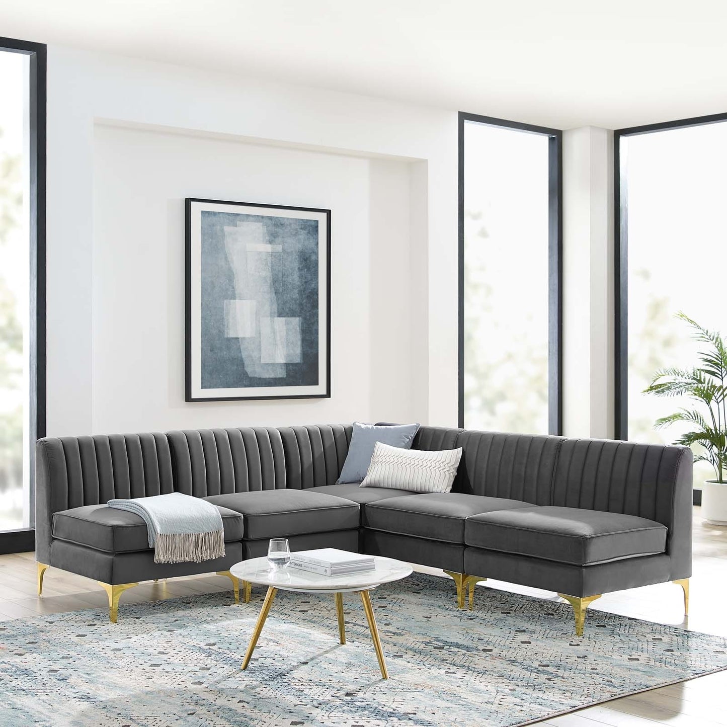 Modway Triumph Channel Tufted Performance Velvet 5-Piece Sectional Sofa | Sofas | Modishstore