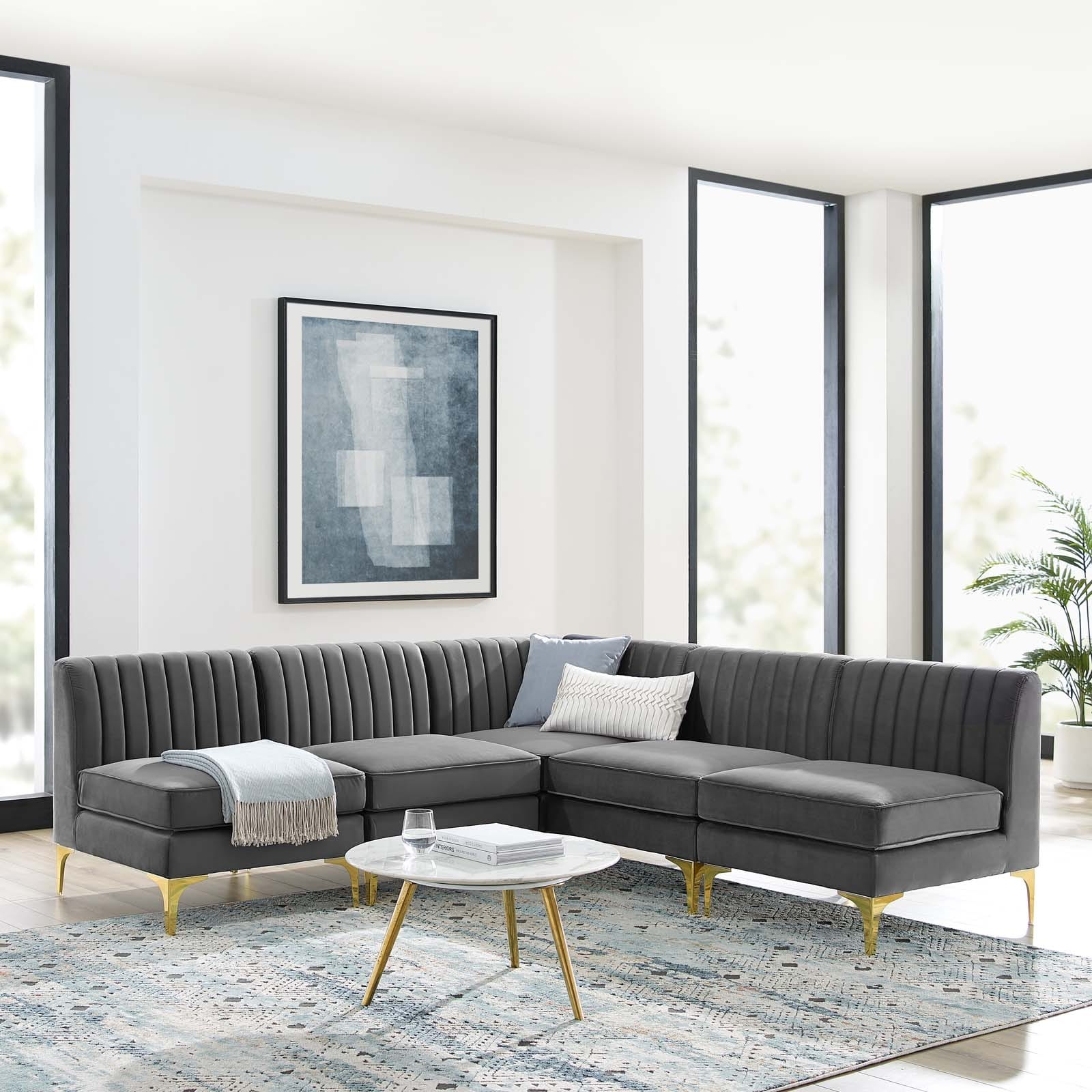 Modway Triumph Channel Tufted Performance Velvet 5-Piece Sectional Sofa | Sofas | Modishstore