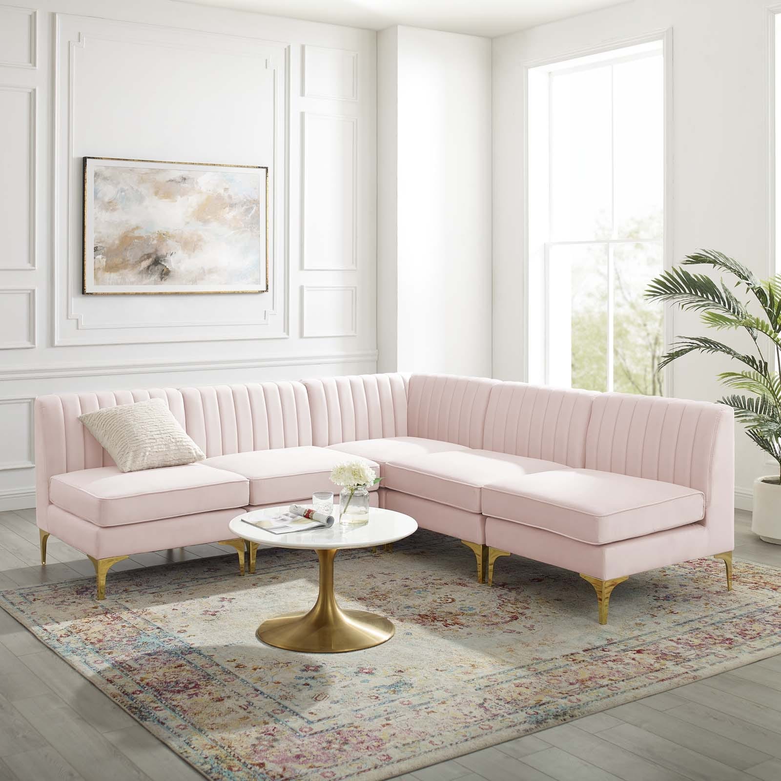 Modway Triumph Channel Tufted Performance Velvet 5-Piece Sectional Sofa | Sofas | Modishstore-13