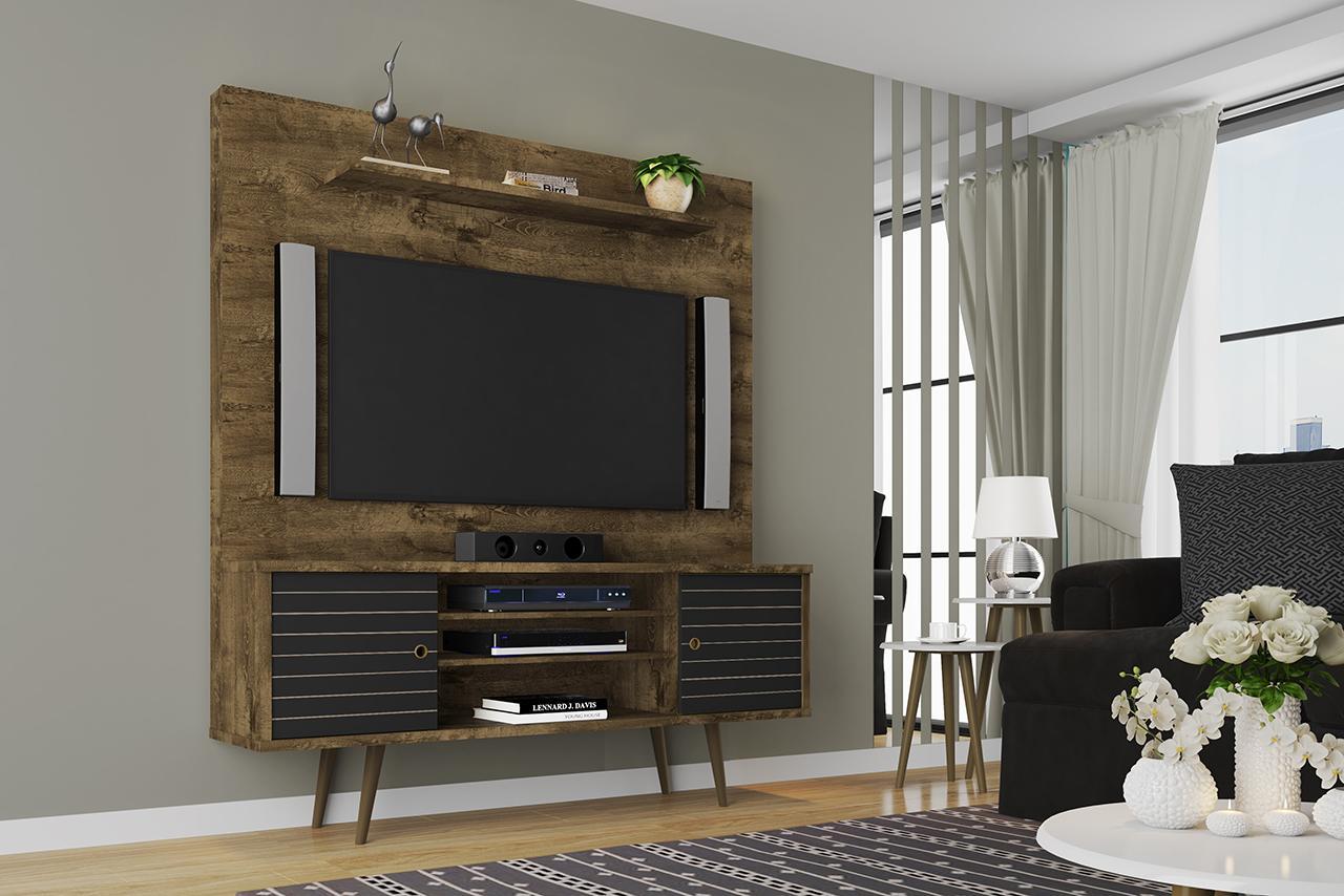 Manhattan Comfort Liberty 63" Freestanding Entertainment Center with Overhead shelf