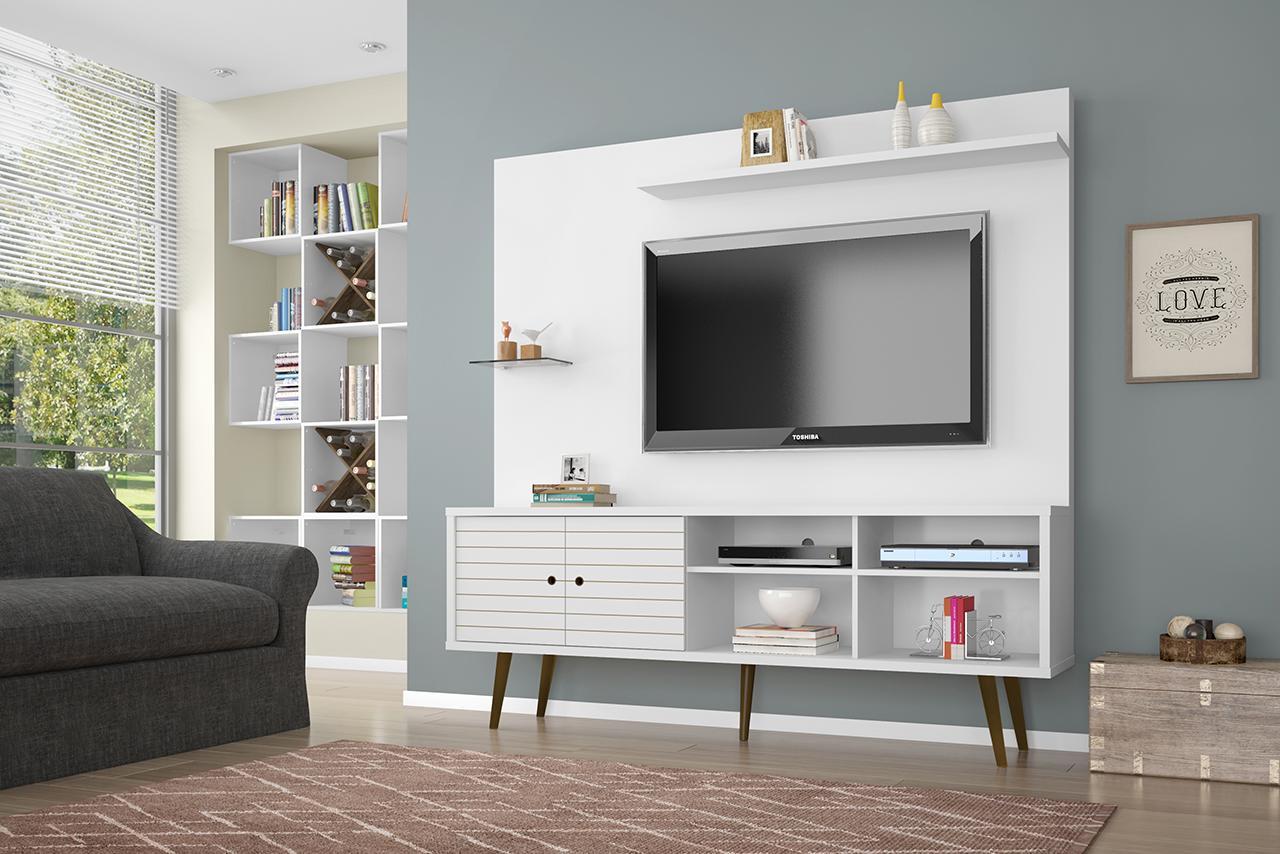 Manhattan Comfort Liberty 70.87" Freestanding Entertainment Center with Overhead shelf