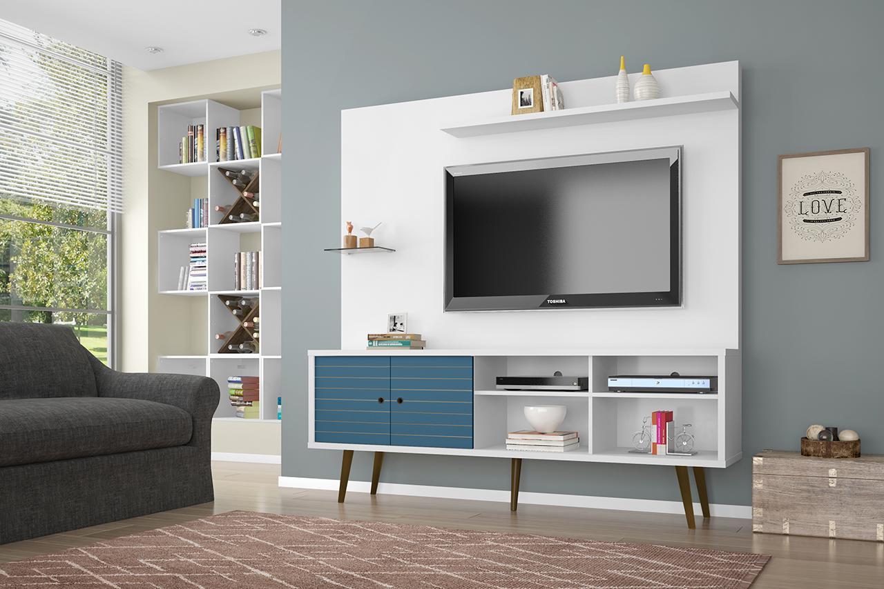 Manhattan Comfort Liberty 70.87" Freestanding Entertainment Center with Overhead shelf