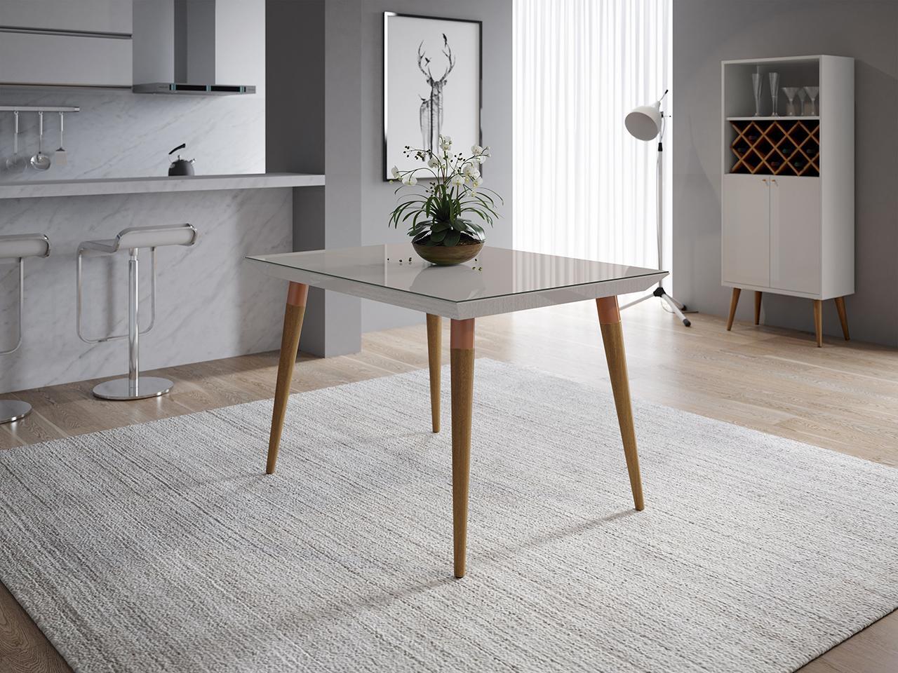 Manhattan Comfort Utopia 47.24" Modern Beveled Rectangular Dining Table with Glass Top