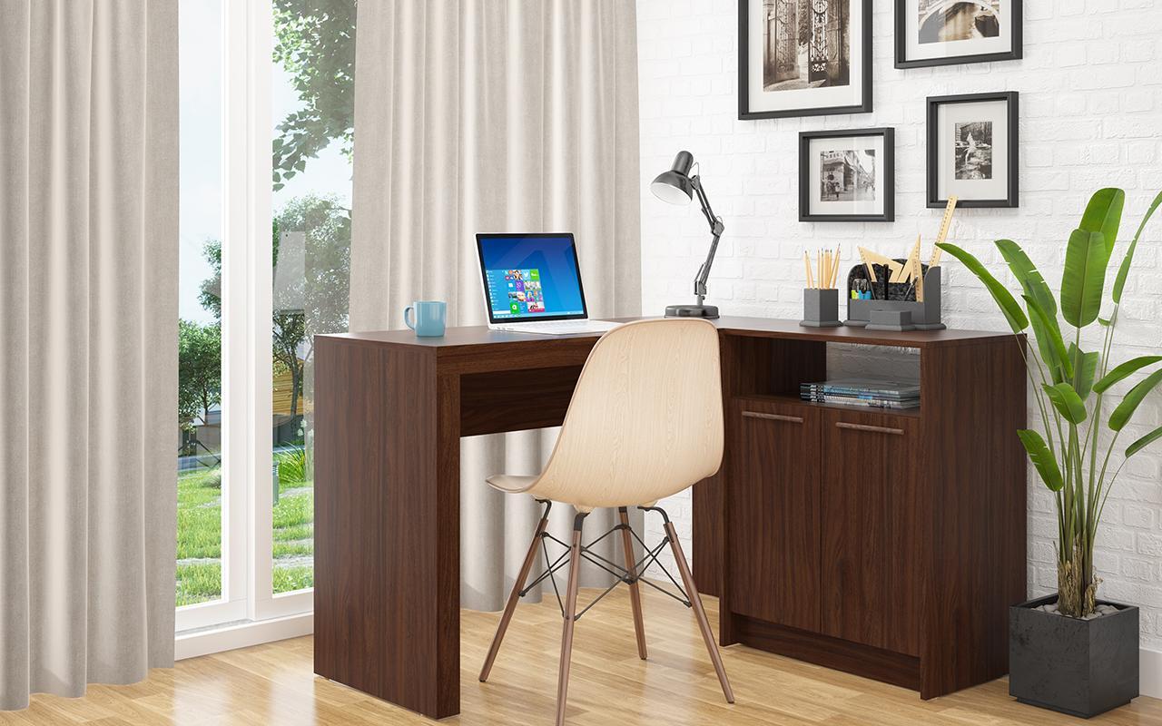 Manhattan Comfort Kalmar L -Shaped Office Desk with Inclusive Cabinet