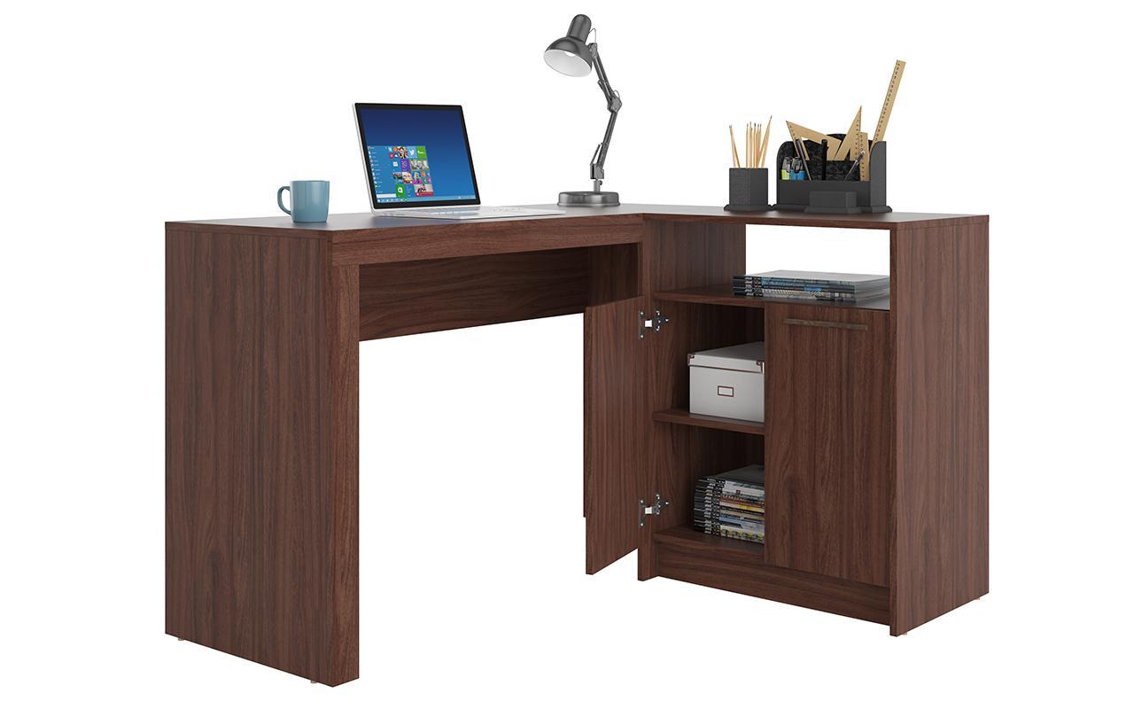 Manhattan Comfort Kalmar L -Shaped Office Desk with Inclusive Cabinet