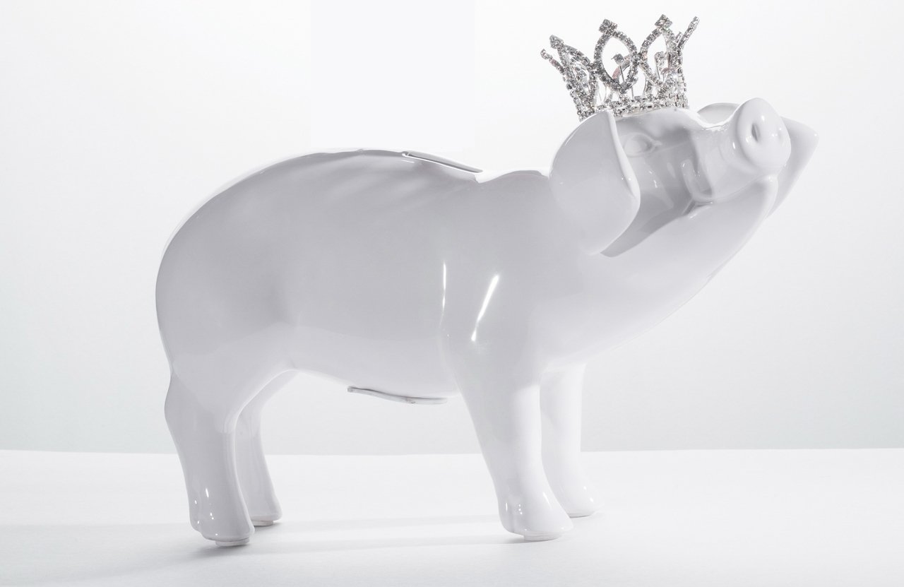 Interior Illusions Plus White Piggy Bank with Tiara - 12" long