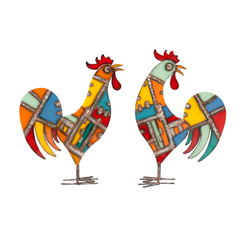 Gold Leaf Design Group Patchwork Art Roosters - Set Of 2
