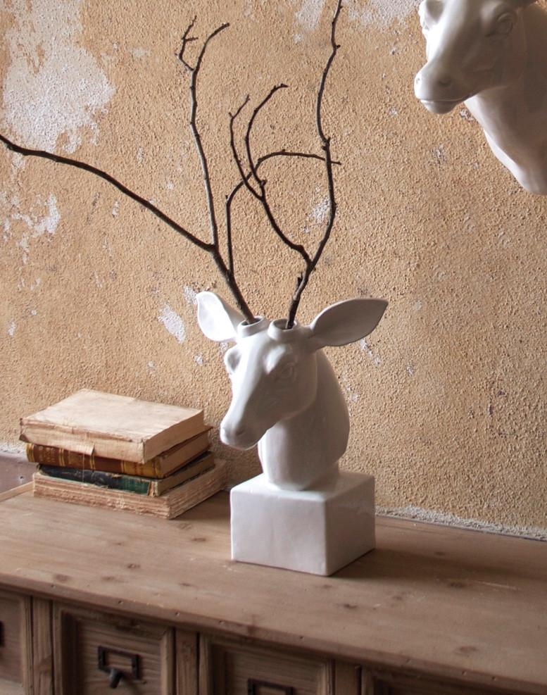 Kalalou Table-Top Ceramic Deer Head - White