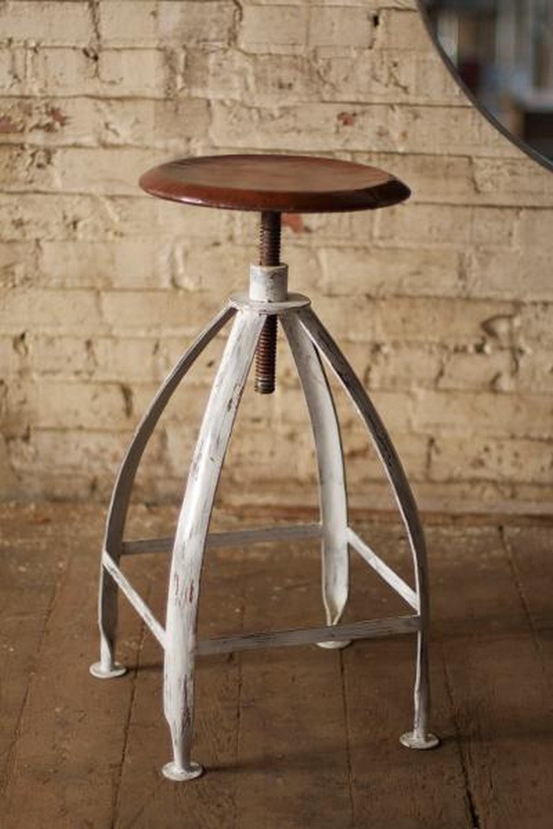 Kalalou Metal Stool With Adjustable Top - Rust Seat With Antique White Base