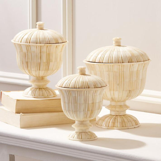 Tozai Home S/3 Bone Marquetry Pedestal Covered Boxes