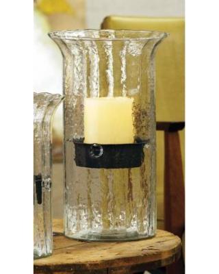 Kalalou Ribbed Glass Candle Cylinder With Rustic Insert