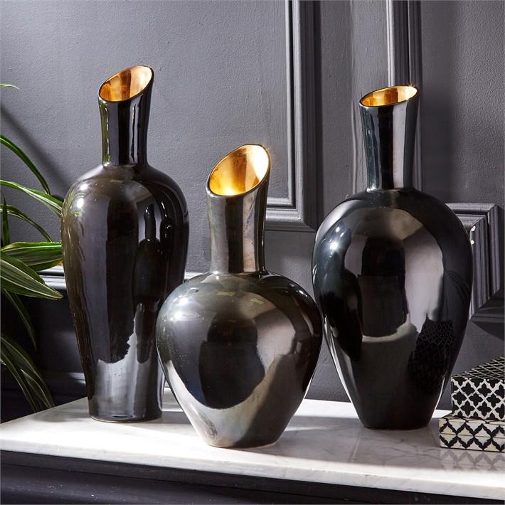 Tozai Home Noir Gold S/3 Decorative Vases