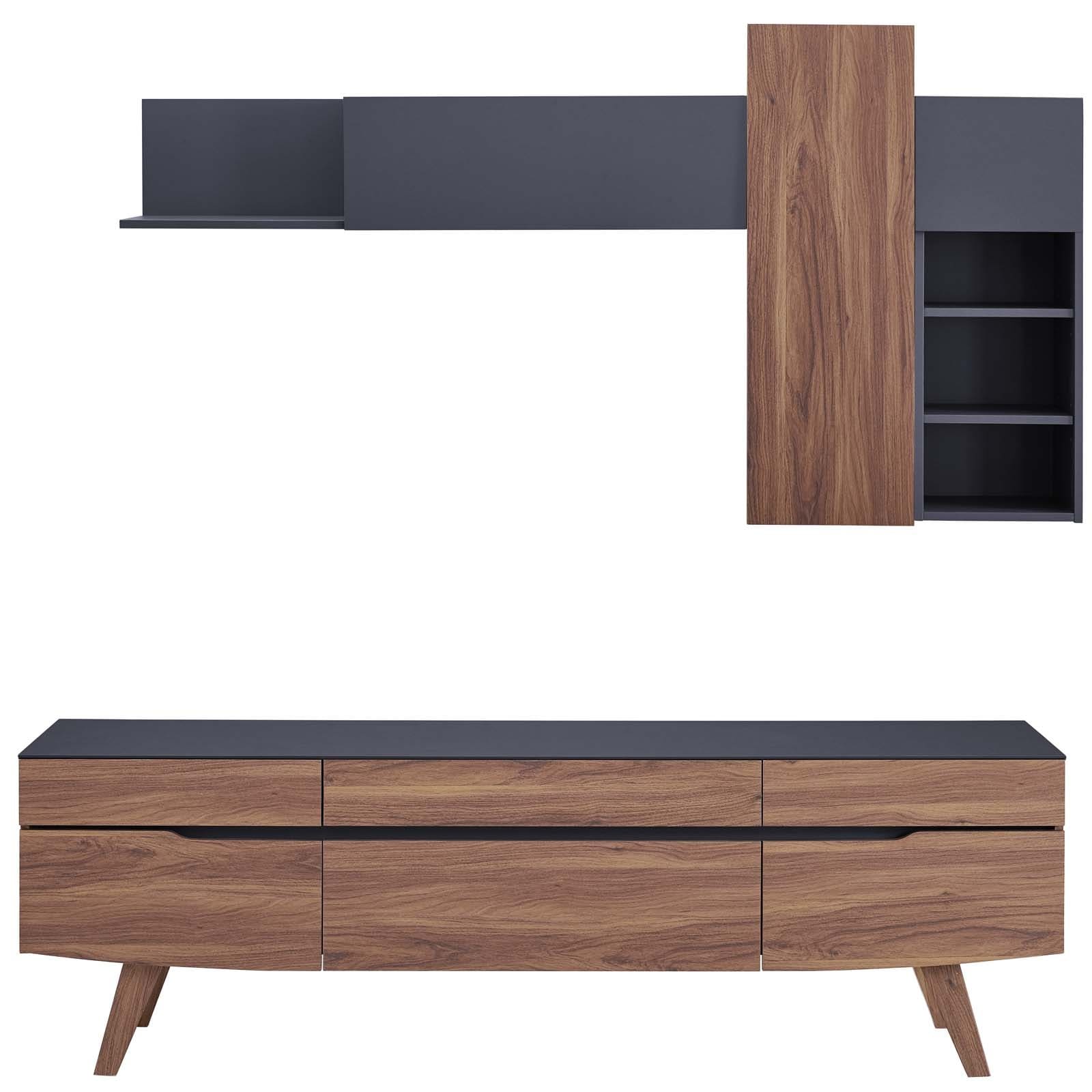 Modway Scope 2 Piece Entertainment Center in Walnut Gray | TV Stands | Modishstore-2