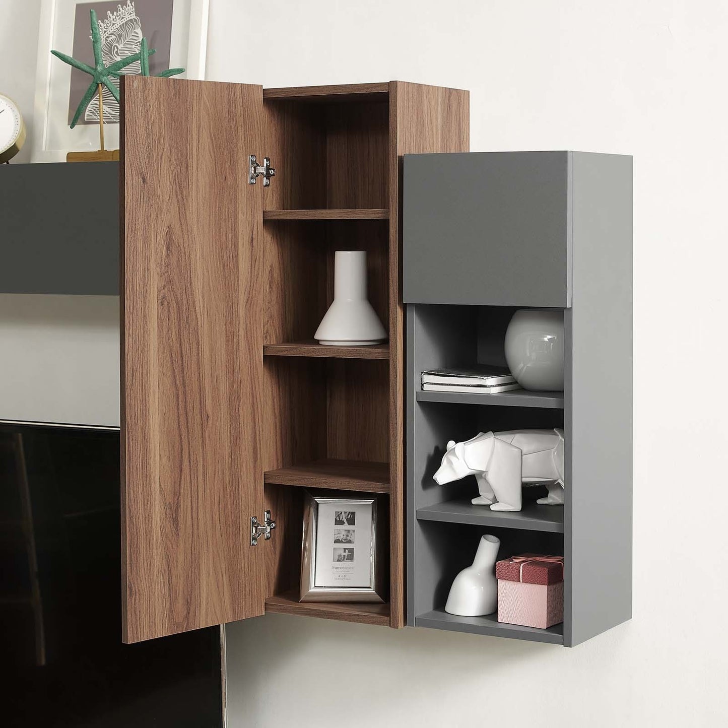 Modway Scope 2 Piece Entertainment Center in Walnut Gray | TV Stands | Modishstore-8