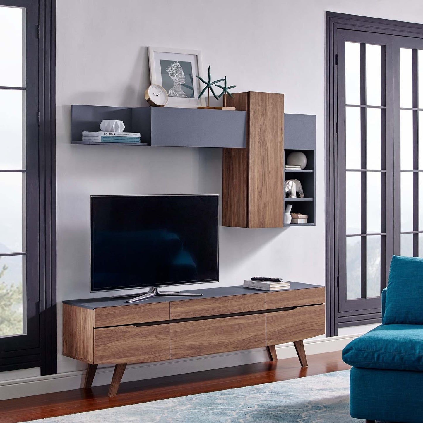 Modway Scope 2 Piece Entertainment Center in Walnut Gray | TV Stands | Modishstore
