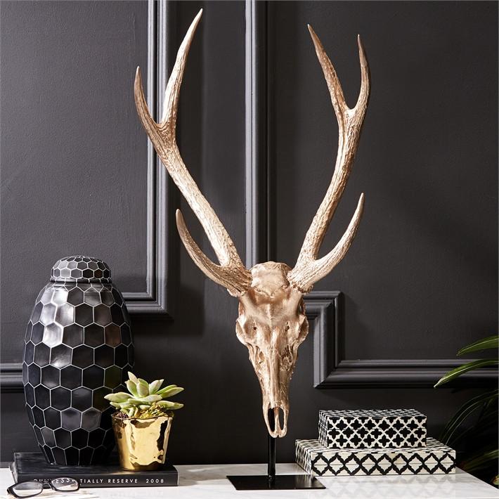 Tozai Home Soft Gold Deer Head on Stand Resin - Metal