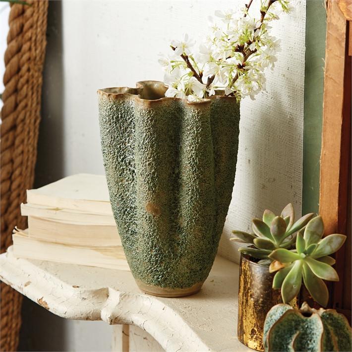 Tozai Home Green Coral Form Wavy Vase