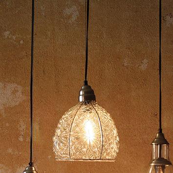 Kalalou Glass Pendant Lamp With Brushed Silver Cap And Canopy