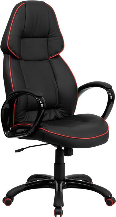 Flash Furniture High Back Black Vinyl Executive Swivel Office Chair With Red Pipeline Border