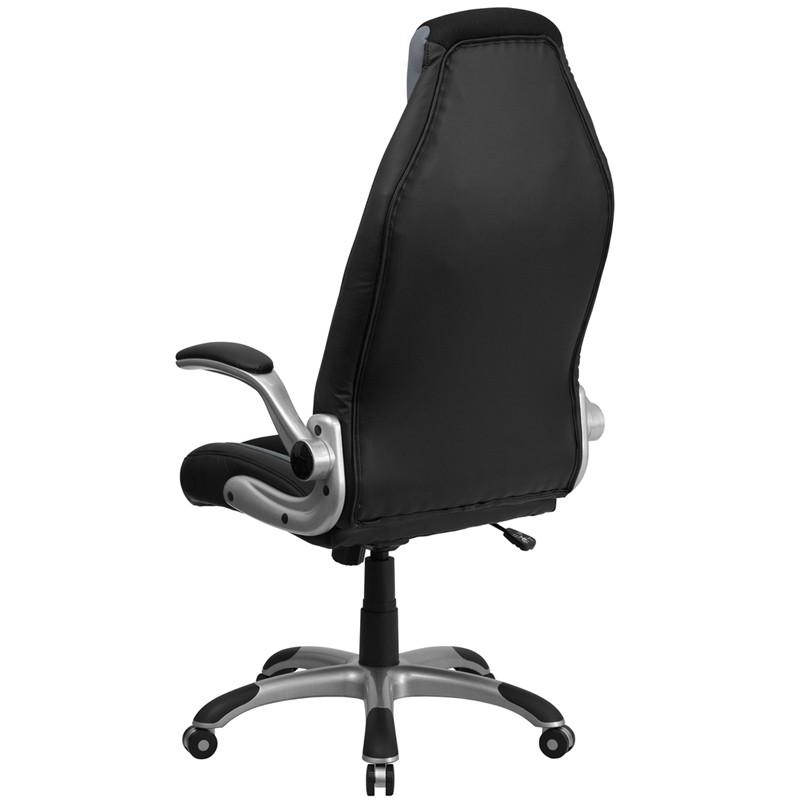 Flash Furniture High Back Black & Gray Vinyl Executive Swivel Office Chair With Black Mesh Insets And Flip-Up Arms
